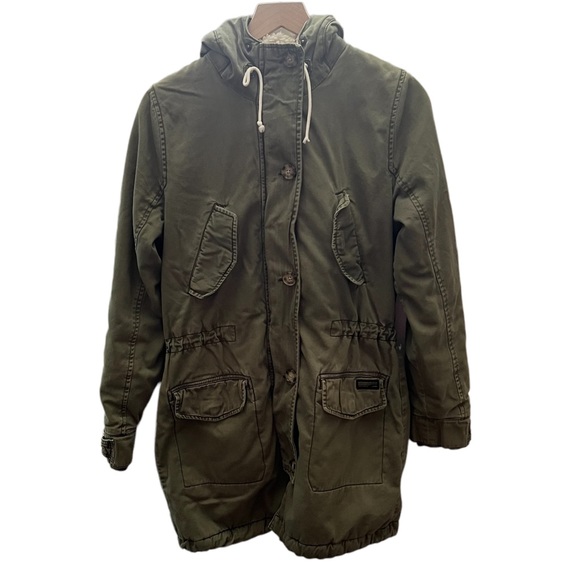 Abercrombie & Fitch Sherpa Lined Hooded Utility Coat Parka Size Small - Picture 2 of 16